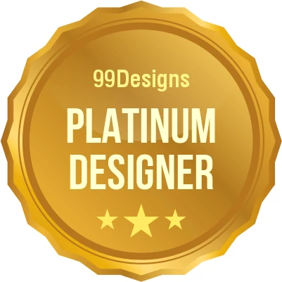Badge representing ArtFeel’s Platinum Designer highest status on 99designs