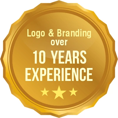 Badge showing over 10 years of experience in logo and brand design