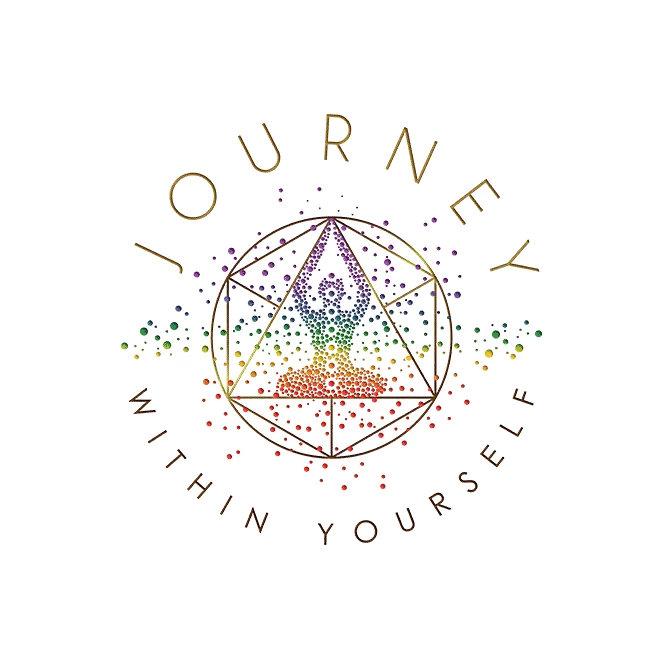 Logo of a person in meditation pose with chacras, merkaba and star dust