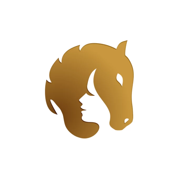 Logo with horse and woman in negative space available on LogoGround