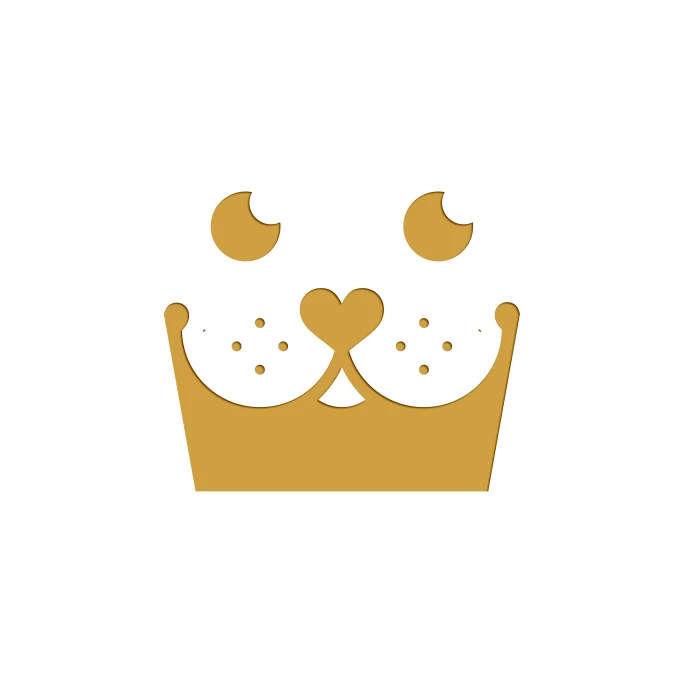 Logo with crown and puppy dog in negative space available on LogoGround