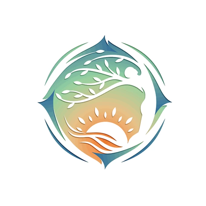 Logo with a human tree and sunrise in negative space available on LogoGround