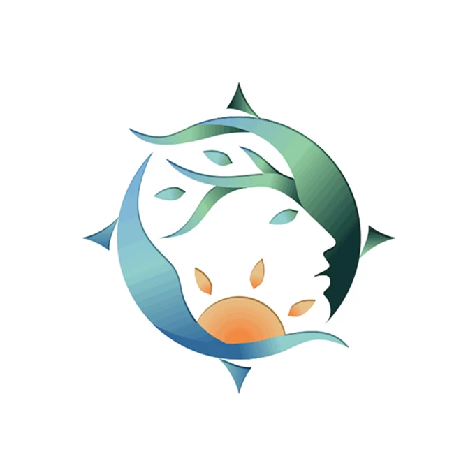 Logo with tree, sun and a human face in negative space available on LogoGround