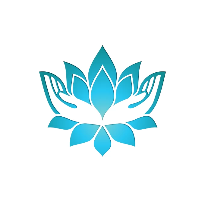 Logo of a lotus flower with healing hands in negative space available on LogoGround