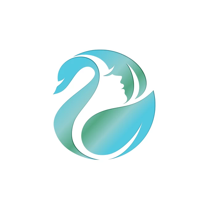Circular logo of a swan with a beautiful female profile in negative space available on LogoGround