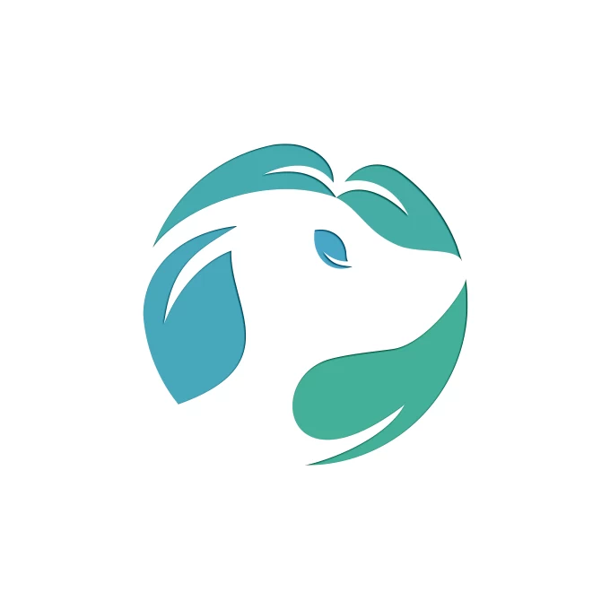 Circular logo with leaves forming a dog in negative space available on LogoGround