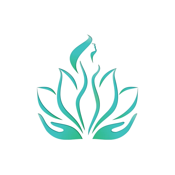 Logo of a lotus flower with hands and a beautiful stylized woman available on LogoGround