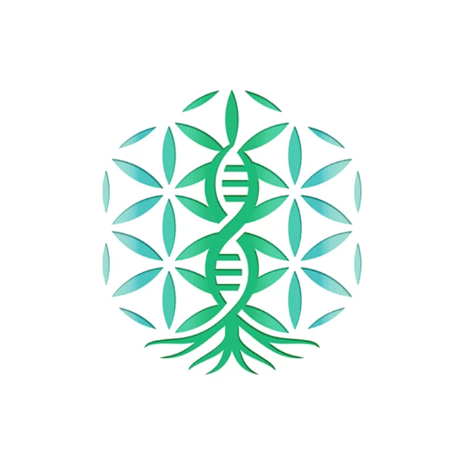 Circular logo of the Flower of life with DNA spiral and roots available on LogoGround