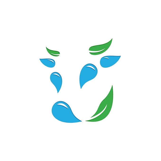 Logo of a cow head made of drops and leaves available on LogoGround