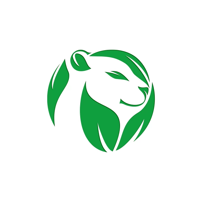 Circular logo of leaves forming a lioness head in negative space available on LogoGround