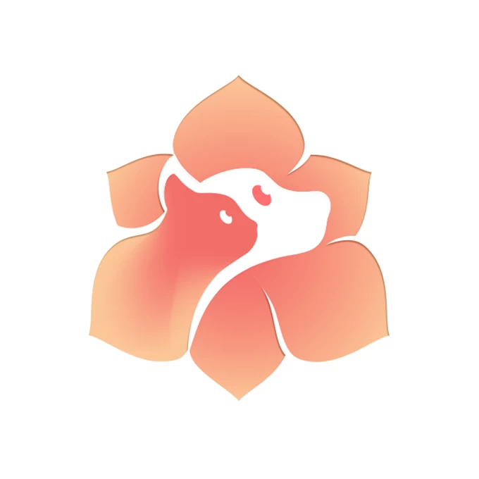 Logo of a flower made of a cat and a dog in negative space available on LogoGround