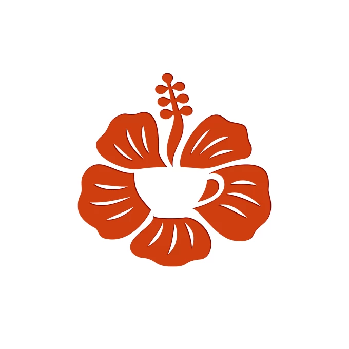 Logo of a hibiscus flower having a cup in negative space available on LogoGround