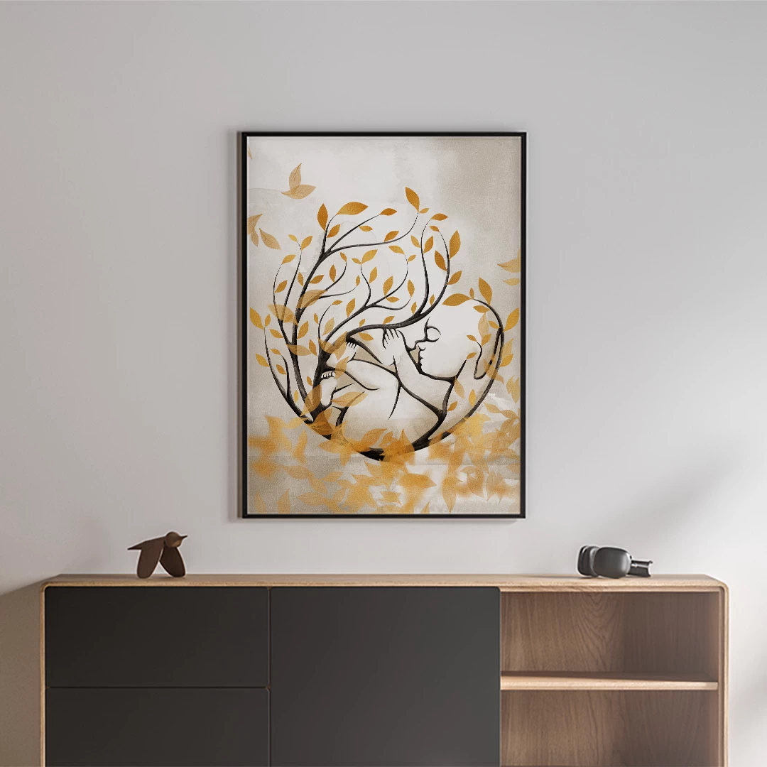 ART | DESIGN 9 Wall mockup showing Botanical Tree Art Print from ArtFeel’s Enchanted Leaves collection