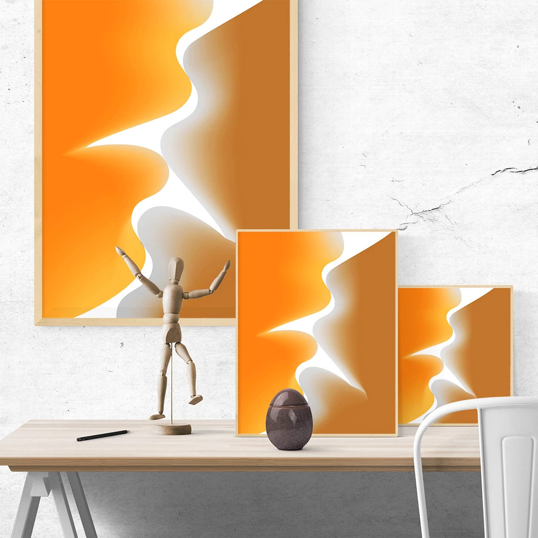 ART | DESIGN 59 Wall mockup showing framed minimalist abstract illustration from ArtFeel’s Hive of Graphics collection