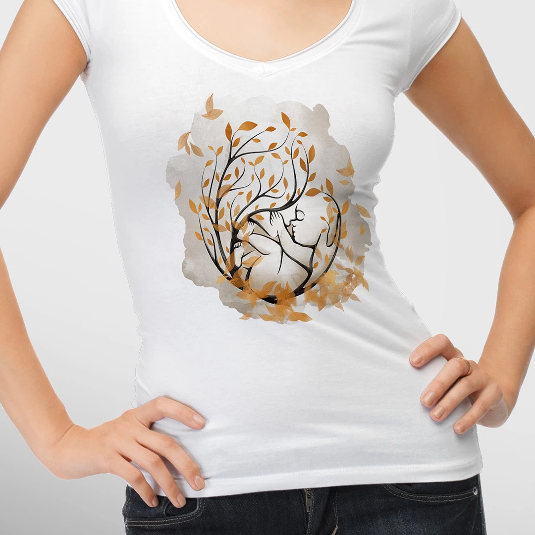 ART | DESIGN 11 T-shirt mockup showing a botanical tree artwork from ArtFeel’s Enchanted Trees collection