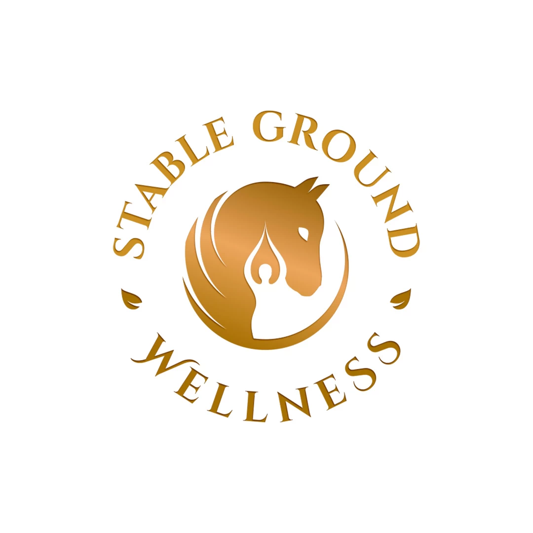 LOGO | BRANDING 27 Yoga Horse Wellness Circular Emblem Logo Design with a horse and a stylized person doing yoga