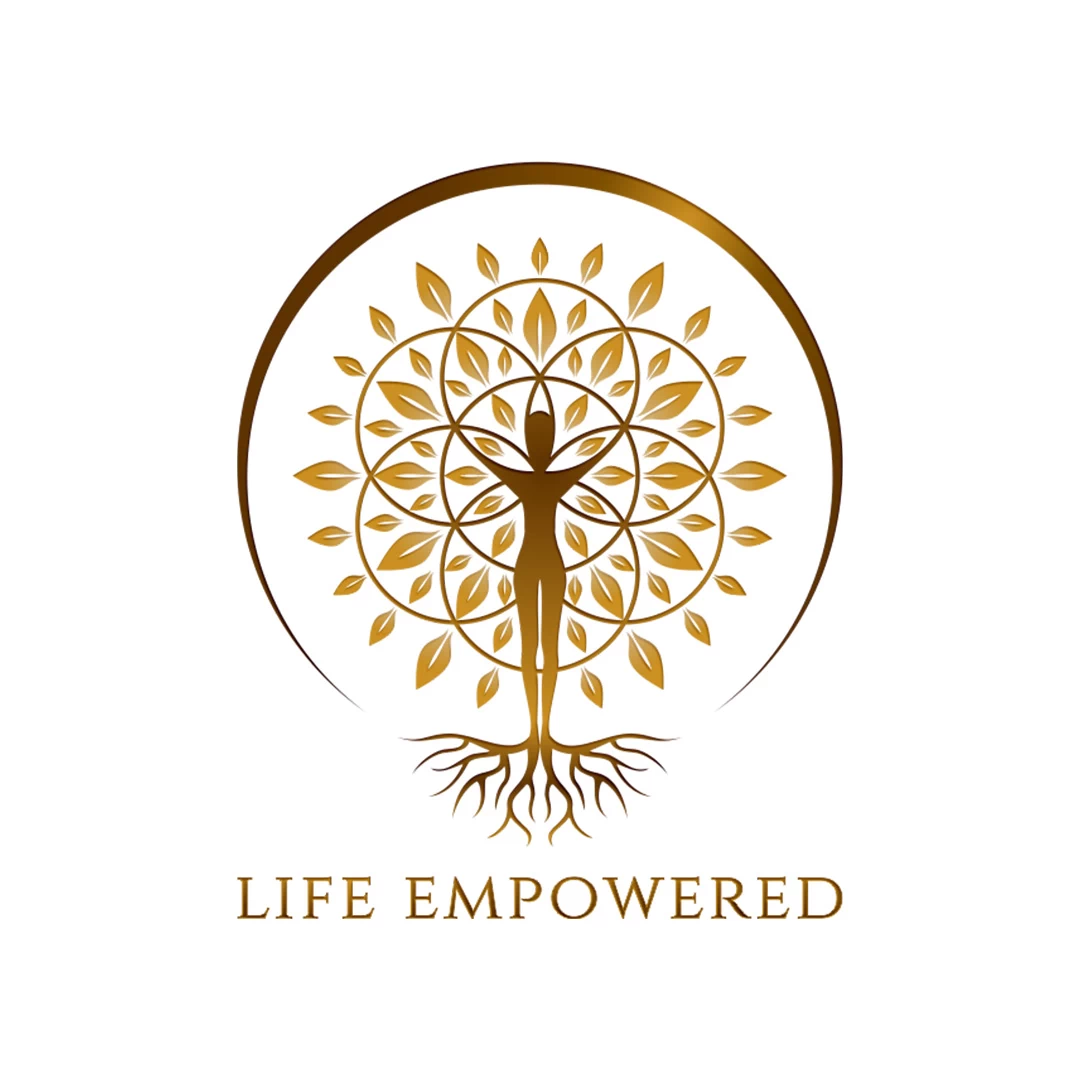 LOGO | BRANDING 24 Life Empowered Logo of a person forming the Tree of Life with the Seed of Life sacred geometry