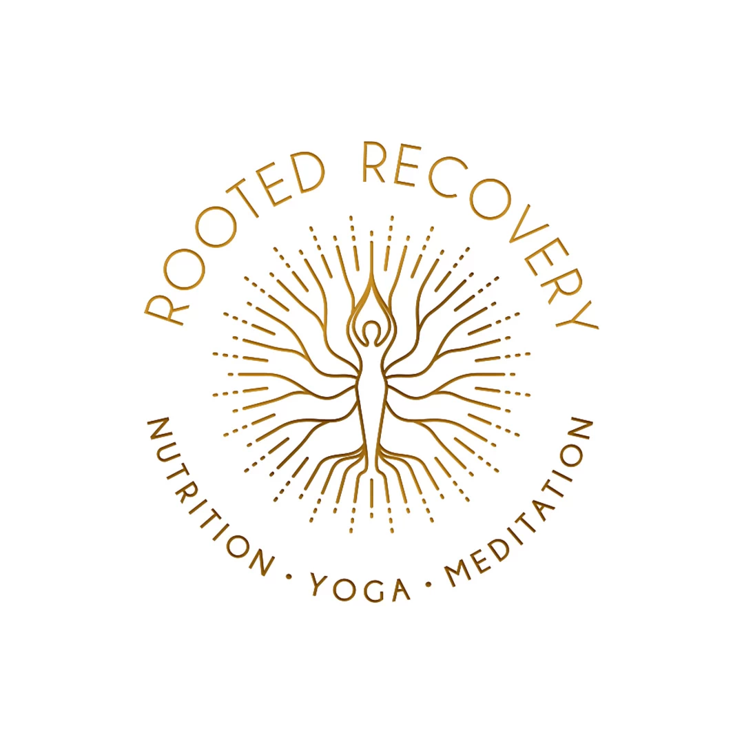 LOGO | BRANDING 21 Rooted Recovery Circular, geometric logo of person with roots forming a radiating tree sun