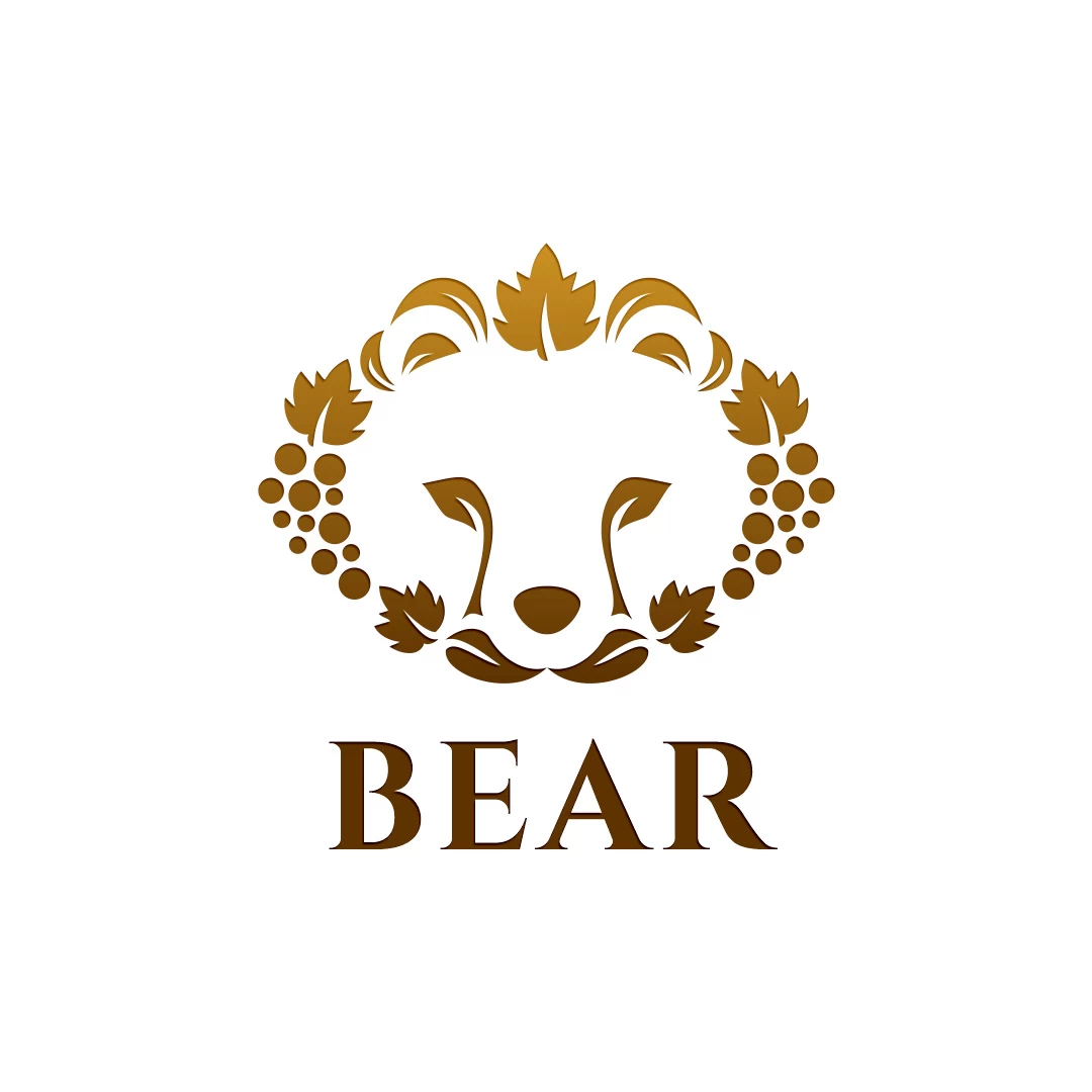 LOGO | BRANDING 14 Wine Bear Logo Design of a bear face in negative space with grapes and leaves