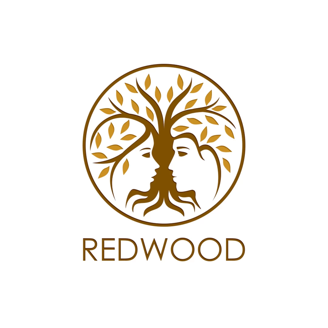 LOGO | BRANDING 11 Red Wood Circular logo of a tree with a man and a woman in negative space